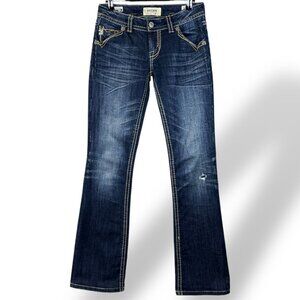 Mek Denim Jeans Womens Sz 26/32 Clayton Slim Boot Low-Rise Embroidered Flap